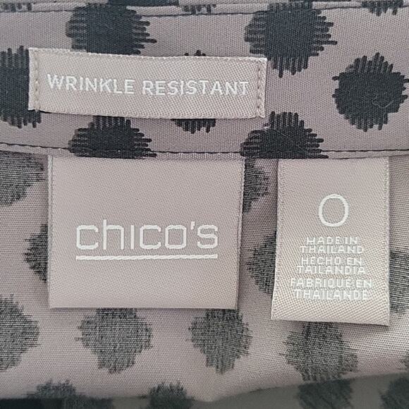 Chico's Taupe Black Dot Wrinkle Resistant Button Front Shirt Size Small S - Picture 6 of 8